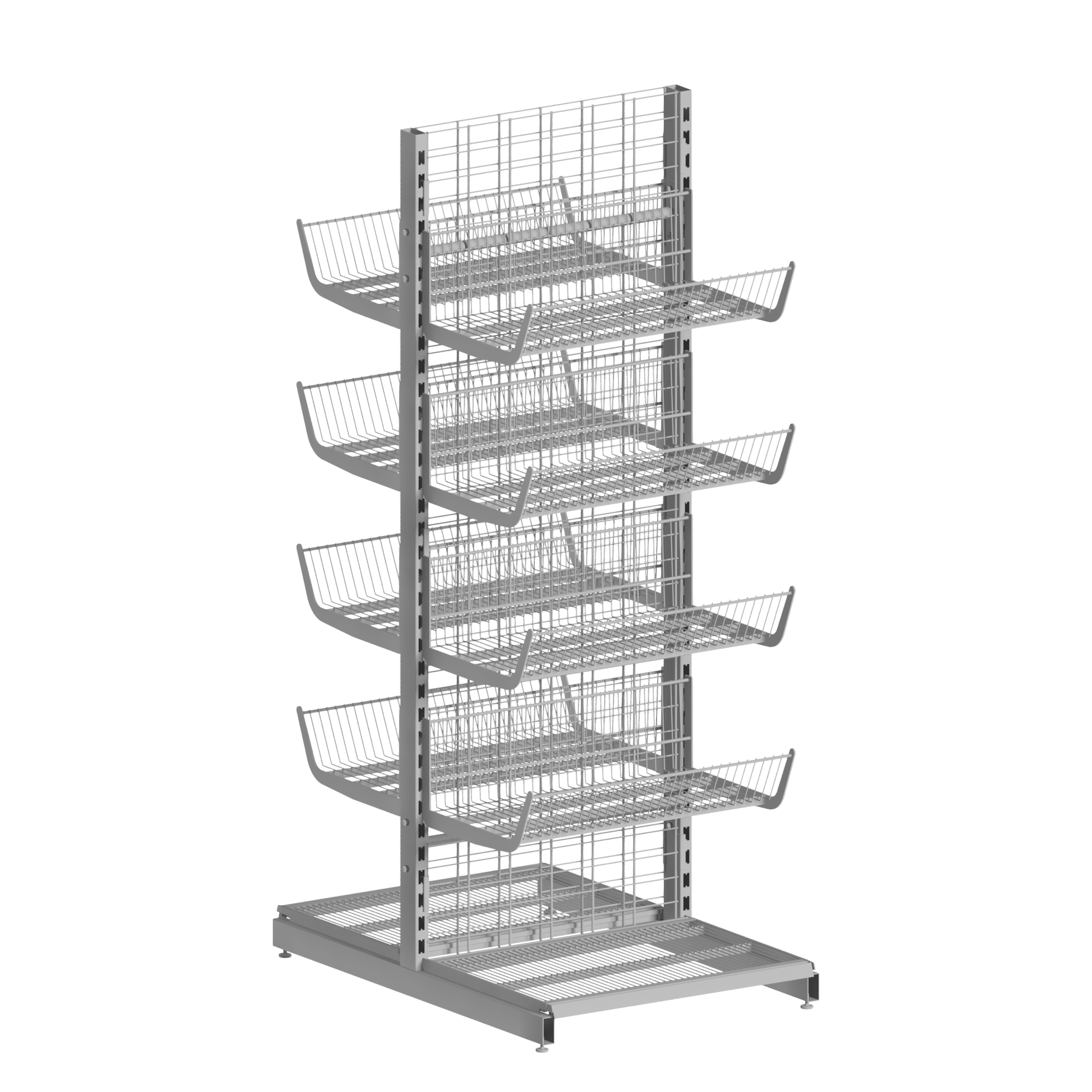 Wall-mounted system store shelf - solution with K-type basket shelves and tin backs